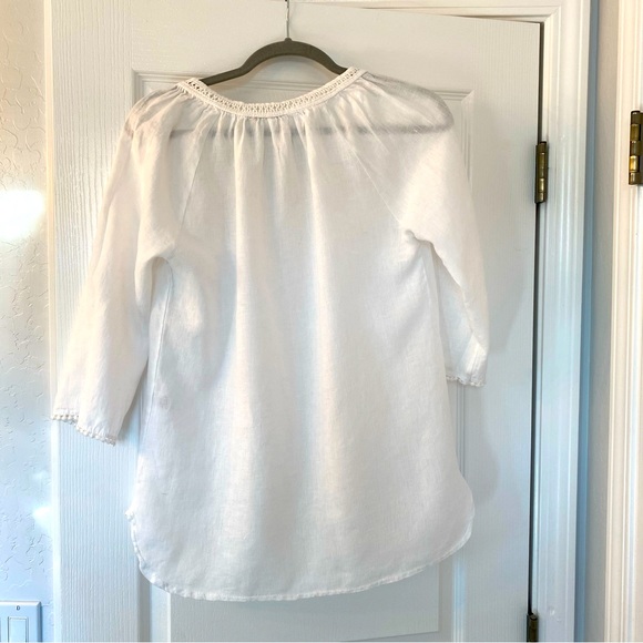 Lungo L’Arno Linen Blouse Shirt Top Embroidered Neckline White Size S - Picture 5 of 11